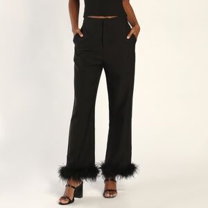 Flair for the Fabulous Black Feather Straight Leg Pants
